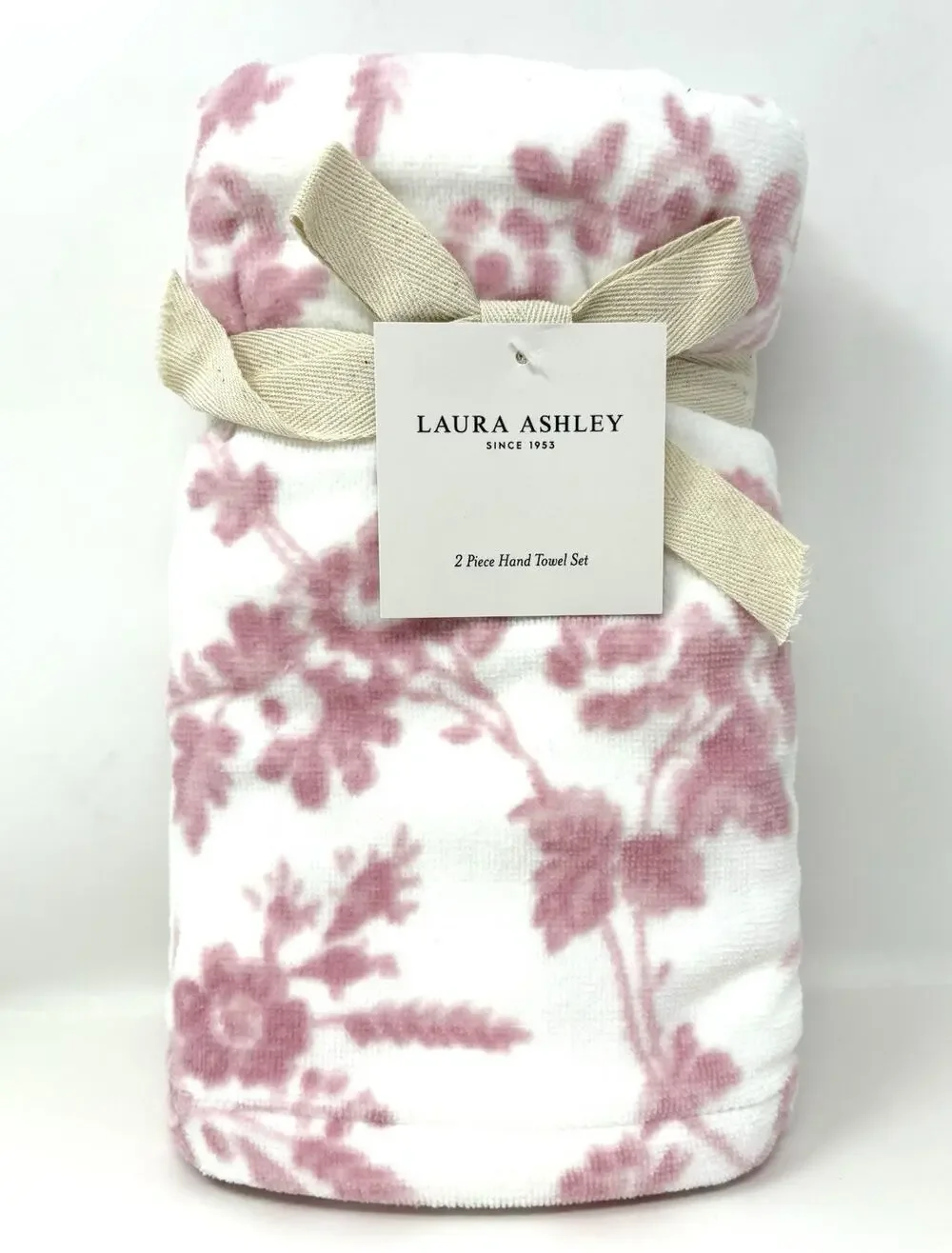 Laura Ashley Floral Bath Hand Towels Set 2 Pcs Pink White Toile NWT Flowers